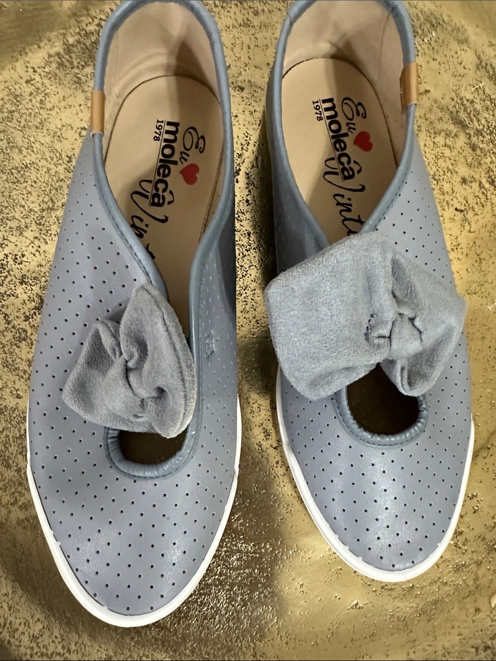 Moleca Light Blue Perforated Bow Slip-On Flats